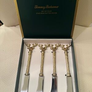 Tommy Bahama Gold & Silver Butter Knives Set, Brass/Stainless Steel x 4 NWT